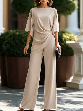 Ayame | Ensemble drapé à manches cape et pantalon large – Abricot