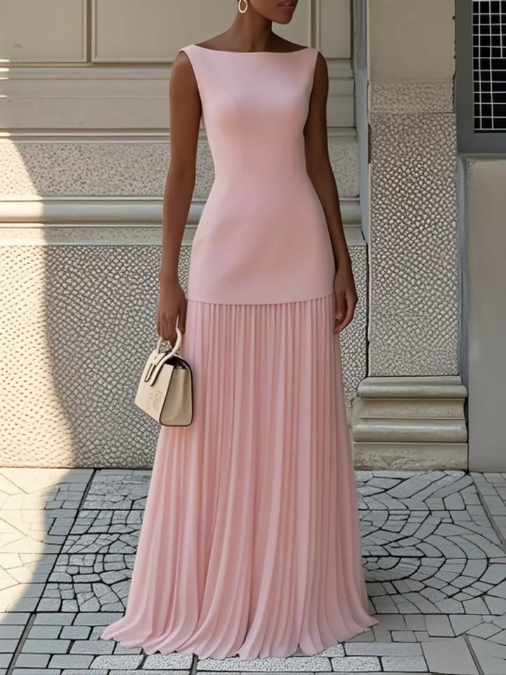 Sumire | Robe longue plissée sans manches – Rose