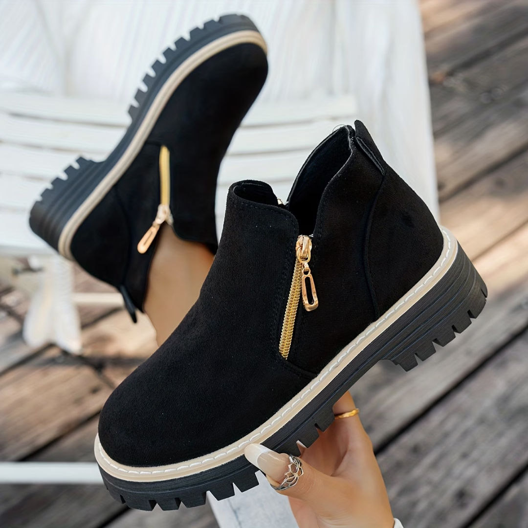 Hotaru | Bottines effet daim à double zip – Noir