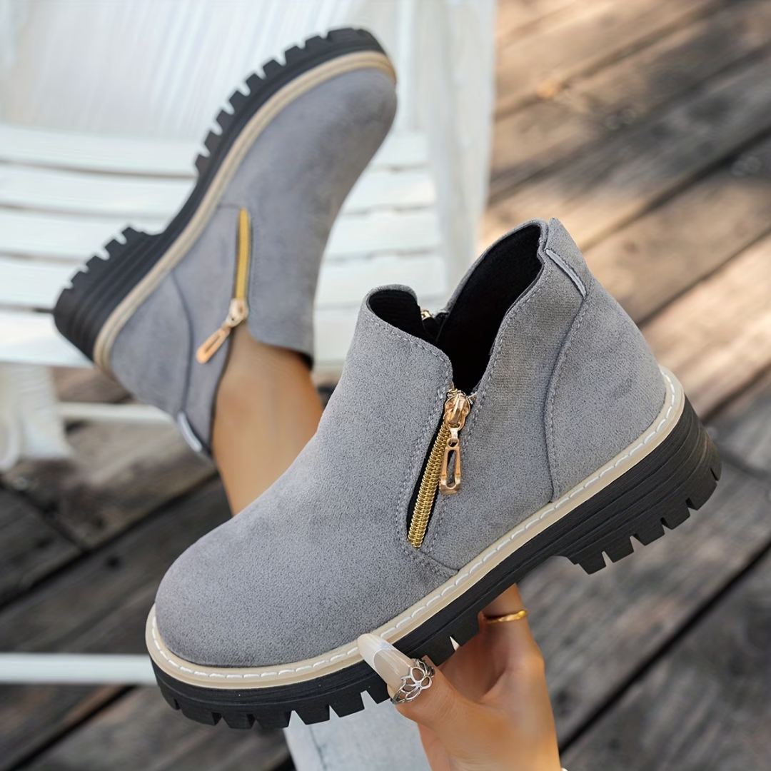 Hotaru | Bottines effet daim à double zip – Gris
