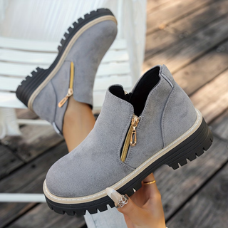 Hotaru | Bottines effet daim à double zip – Gris