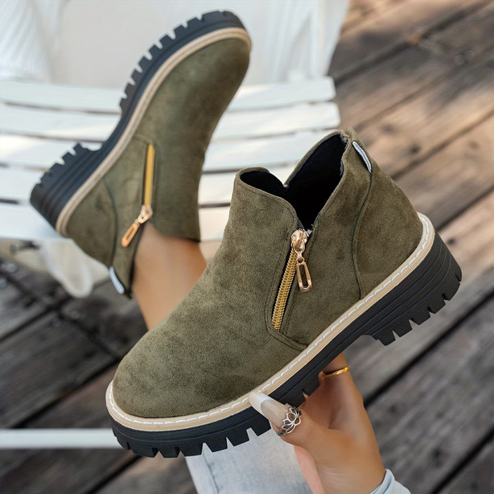 Hotaru | Bottines effet daim à double zip – Vert