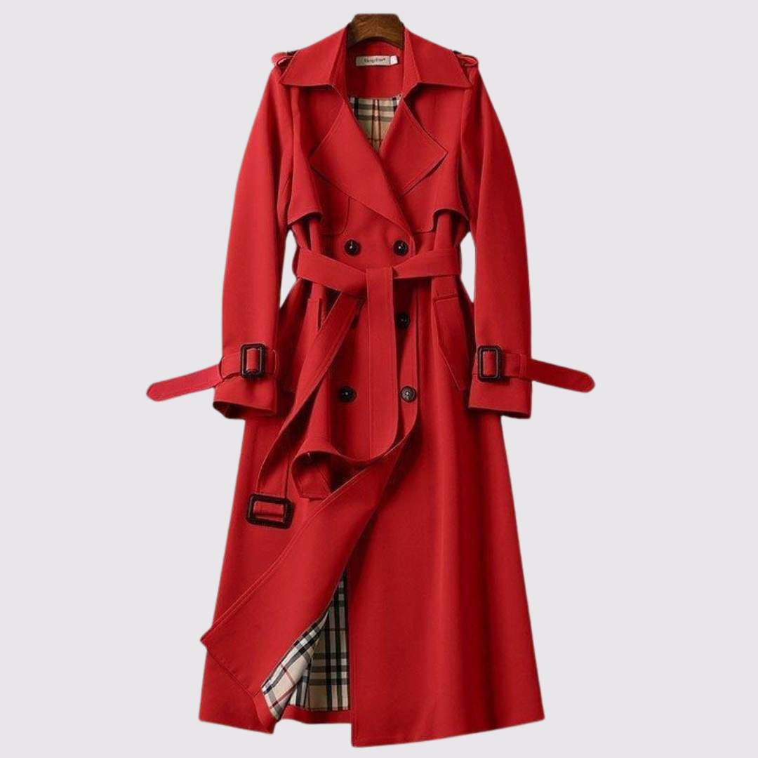 Nozomi | Trench long ceinturé – Rouge