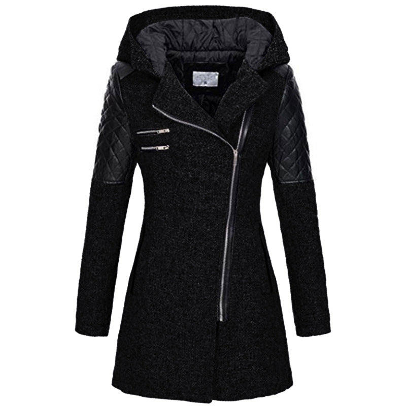 Akane | Manteau à capuche et zip asymétrique – Noir