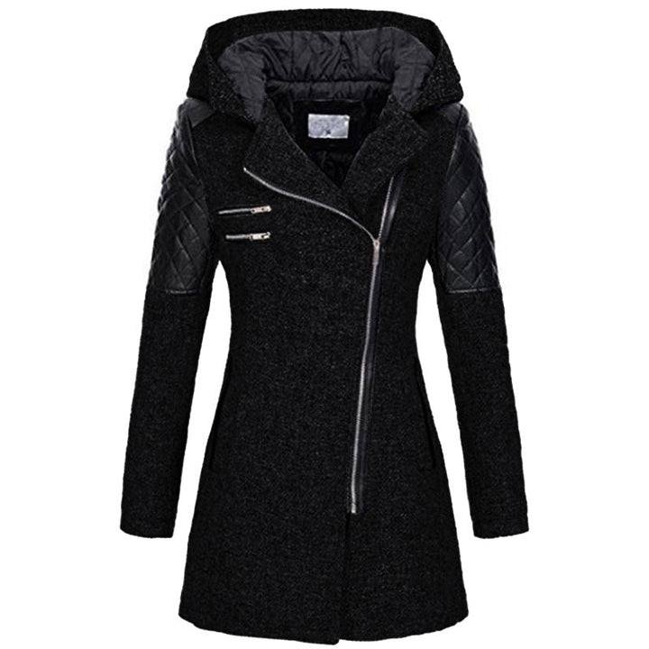 Akane | Manteau à capuche et zip asymétrique – Noir