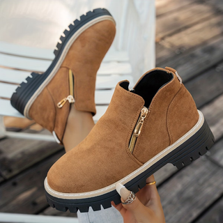 Hotaru | Bottines effet daim à double zip – Marron