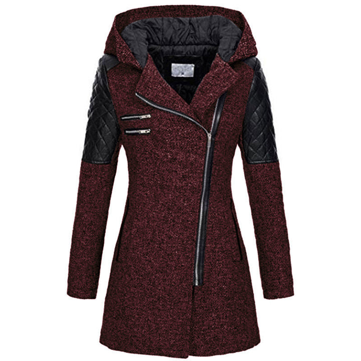 Akane | Manteau à capuche et zip asymétrique – Rouge foncé