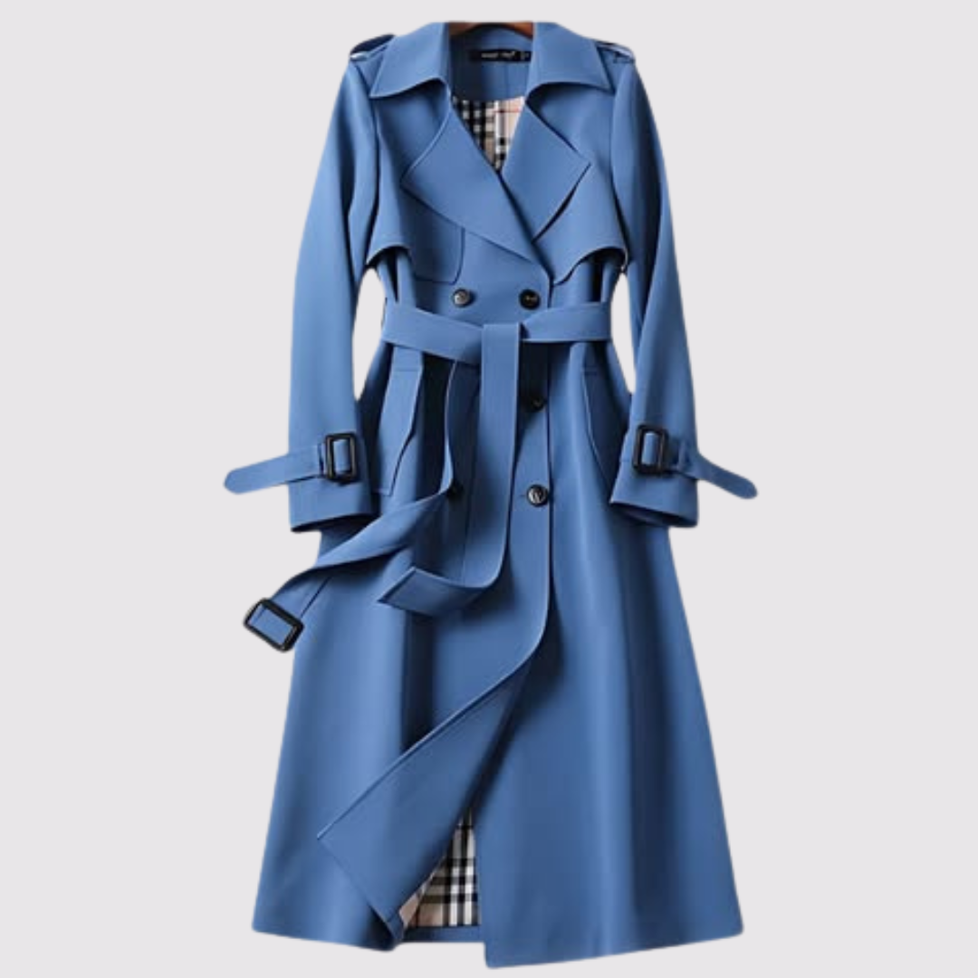 Nozomi | Trench long ceinturé – Bleu