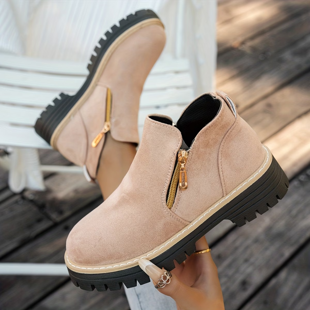 Hotaru | Bottines effet daim à double zip – Beige