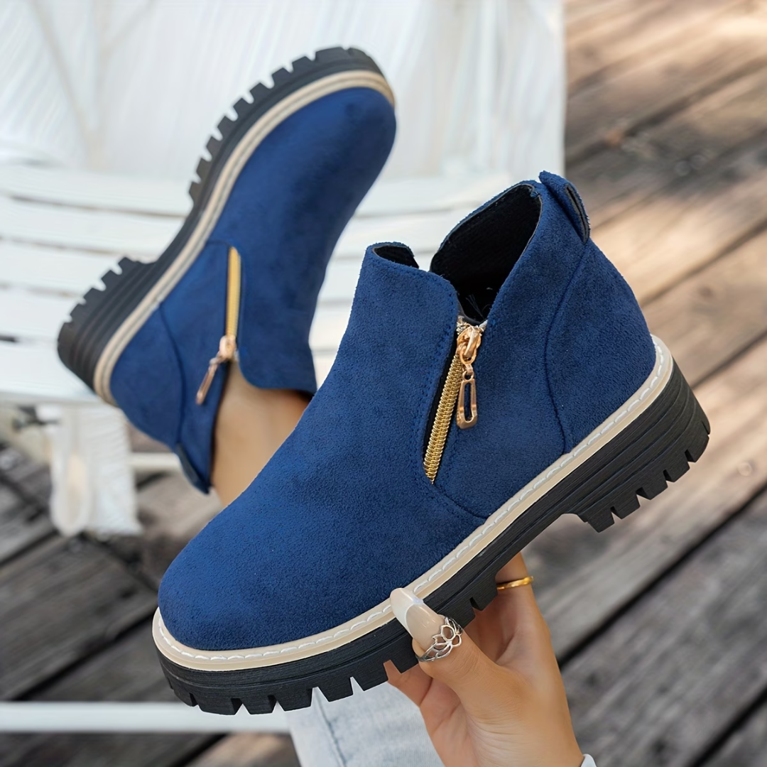 Hotaru | Bottines effet daim à double zip – Bleu