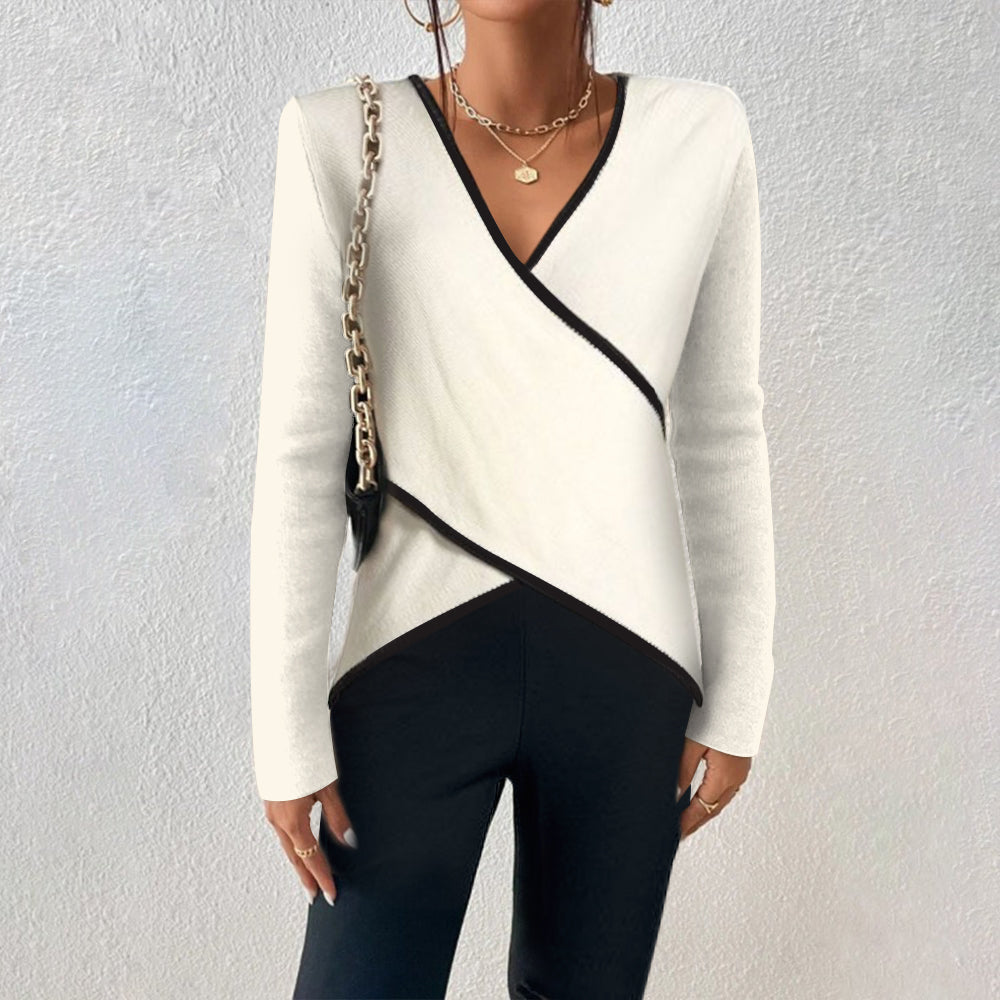 Yuna | Pull ajusté à col V – Blanc