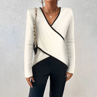 Yuna | Pull ajusté à col V – Blanc