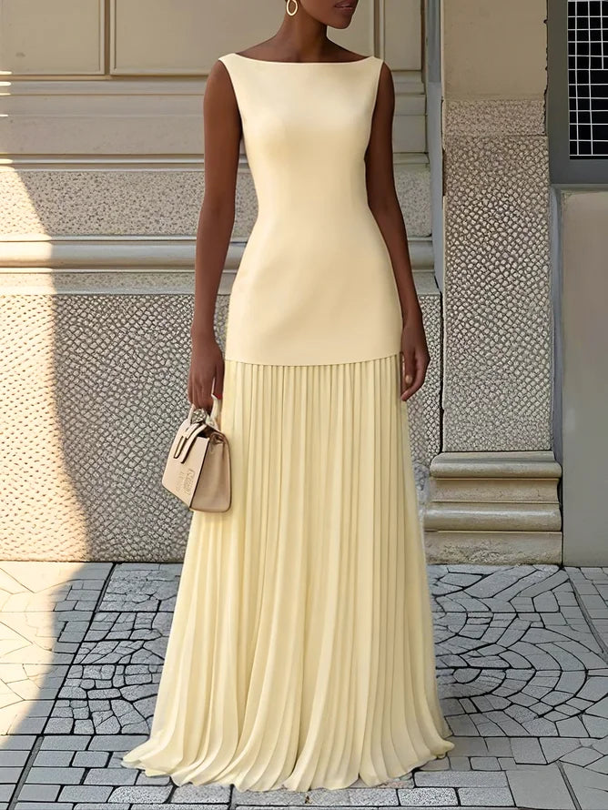 Sumire | Robe longue plissée sans manches – Jaune
