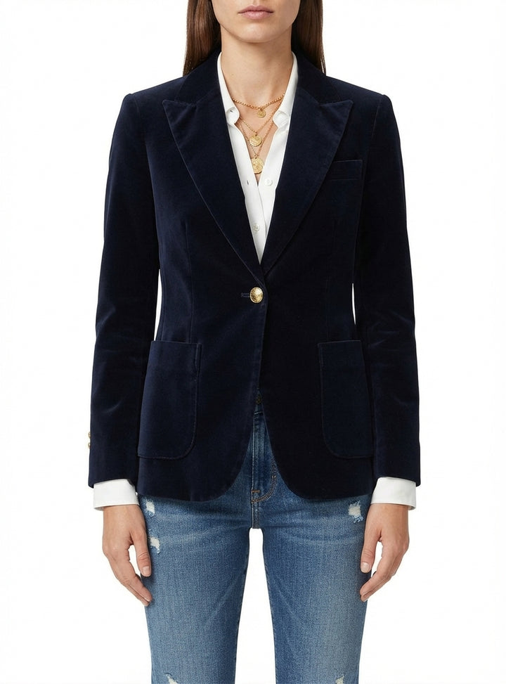 Sayuri | Blazer ajusté effet velours à boutons dorés