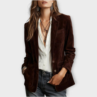 Kaede | Blazer effet daim à boutons – Rouge profond