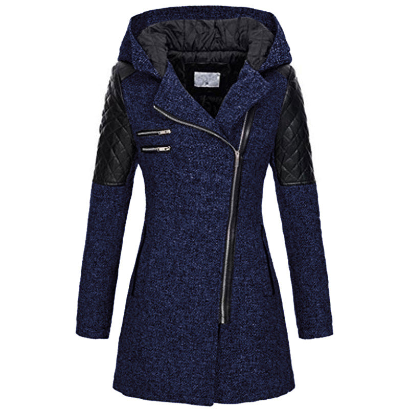 Akane | Manteau à capuche et zip asymétrique – Bleu foncé