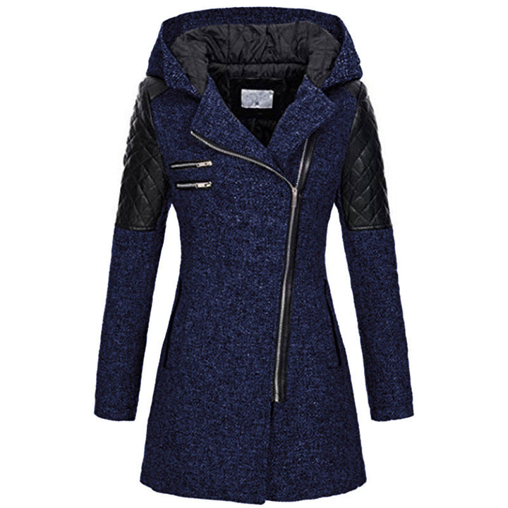Akane | Manteau à capuche et zip asymétrique – Bleu foncé
