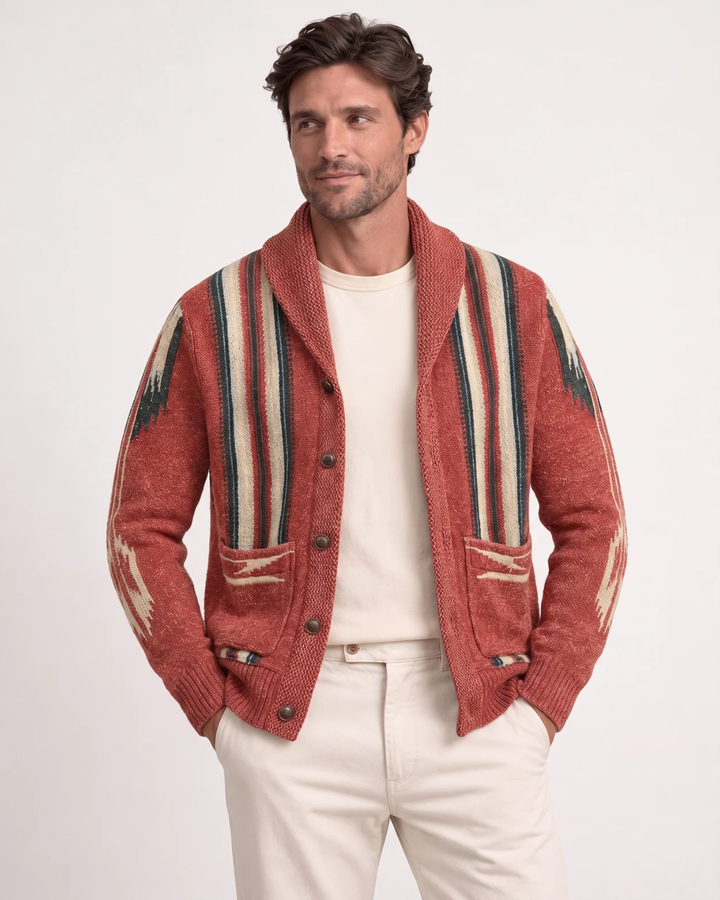 Momiji – cardigan à col châle en maille à motifs