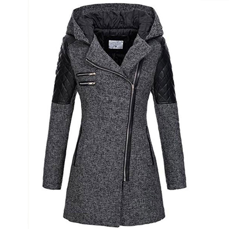 Akane | Manteau à capuche et zip asymétrique – Gris foncé