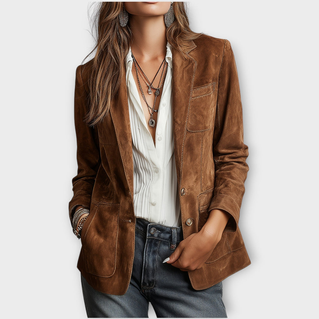 Kaede | Blazer effet daim à boutons – Marron foncé