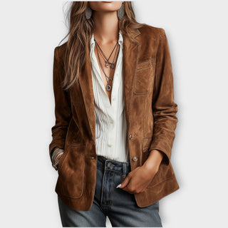 Kaede | Blazer effet daim à boutons – Marron foncé