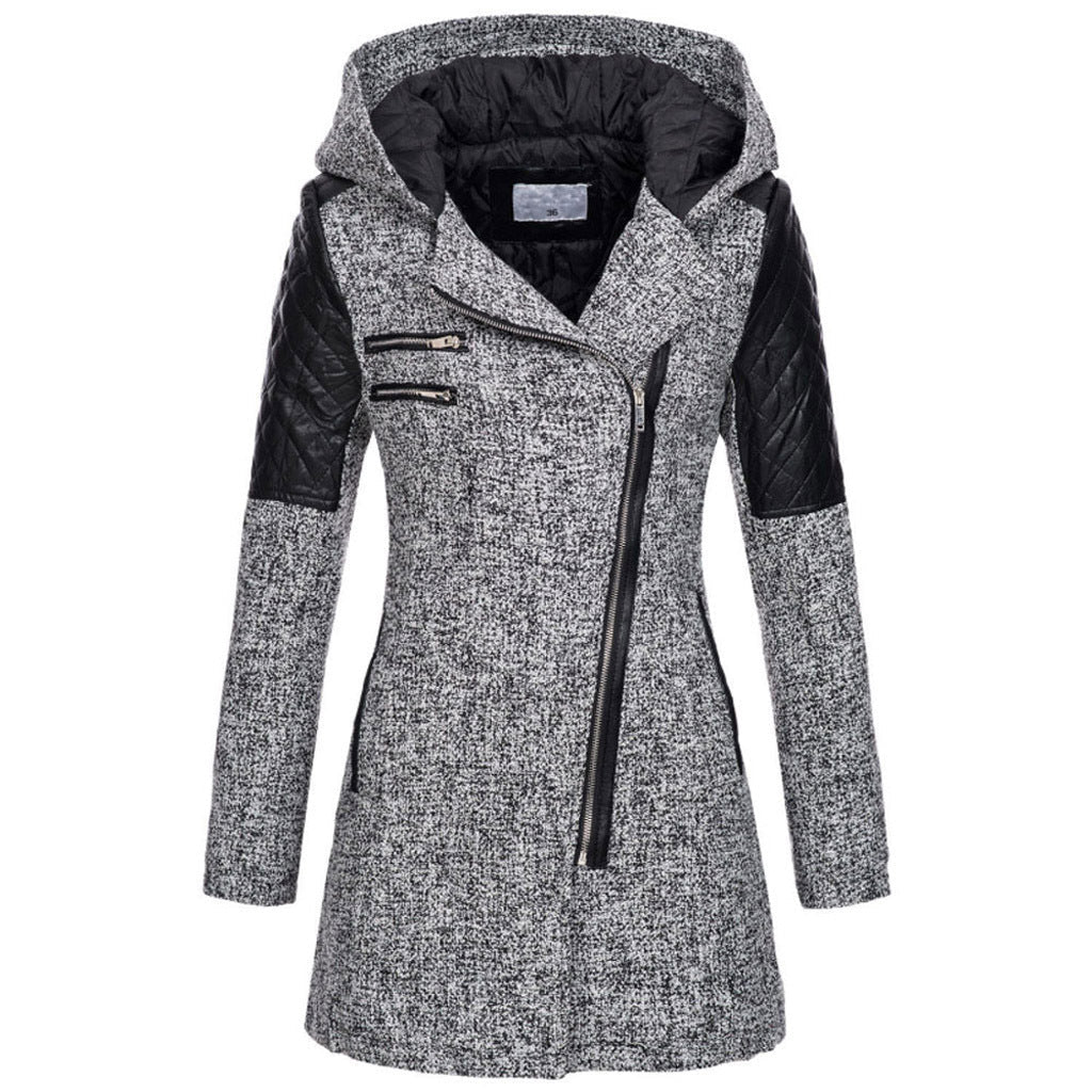 Akane | Manteau à capuche et zip asymétrique – Gris clair