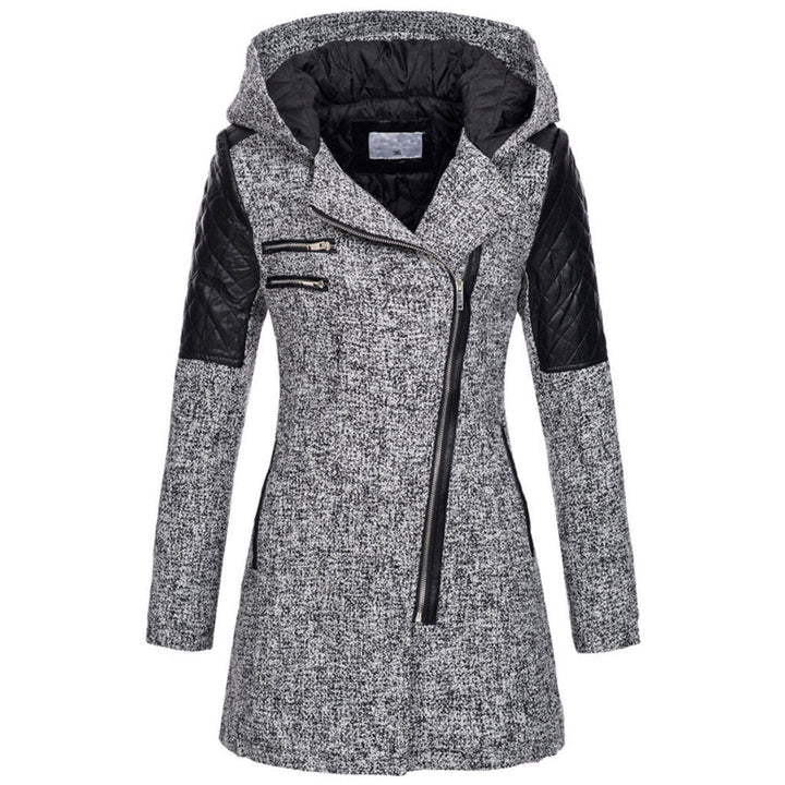 Akane | Manteau à capuche et zip asymétrique – Gris clair