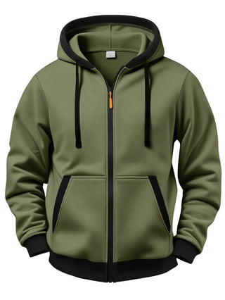 Sweat zippé à capuche – Vert olive