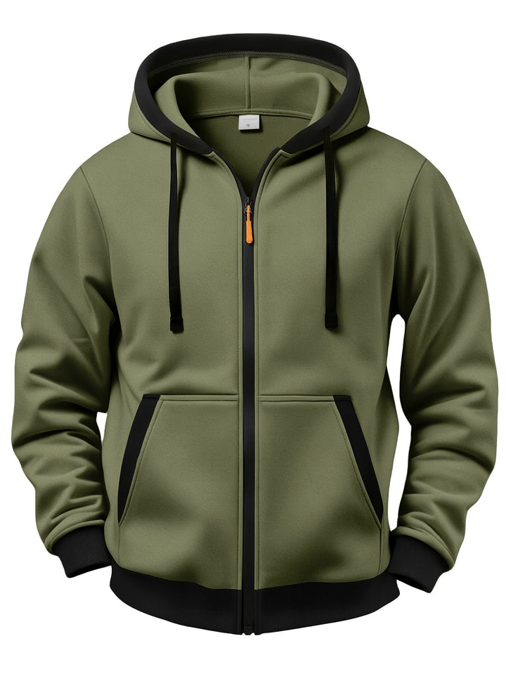Sweat zippé à capuche – Vert olive