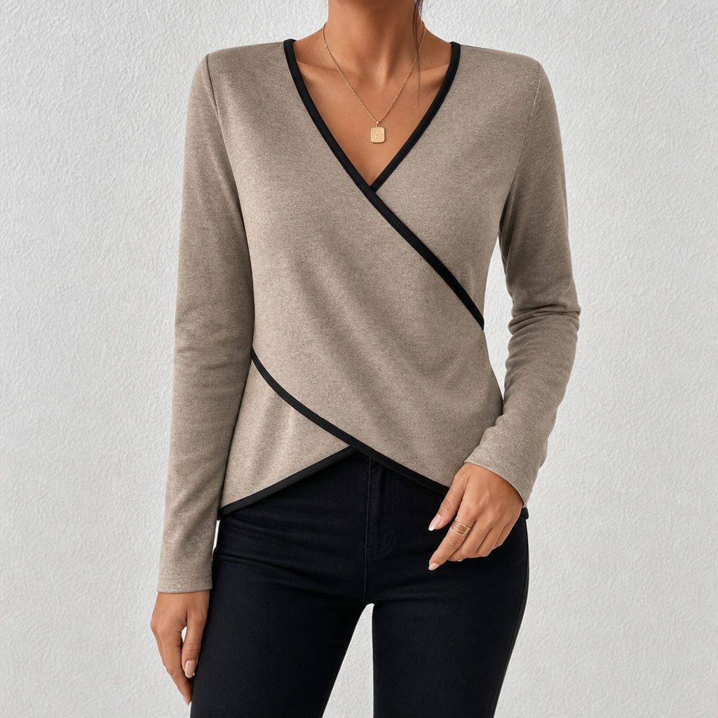 Yuna | Pull ajusté à col V – Kaki