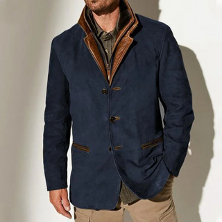 Veste vintage détails effet cuir – Bleu
