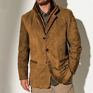 Veste vintage détails effet cuir – Marron
