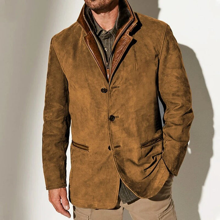 Veste vintage détails effet cuir – Marron