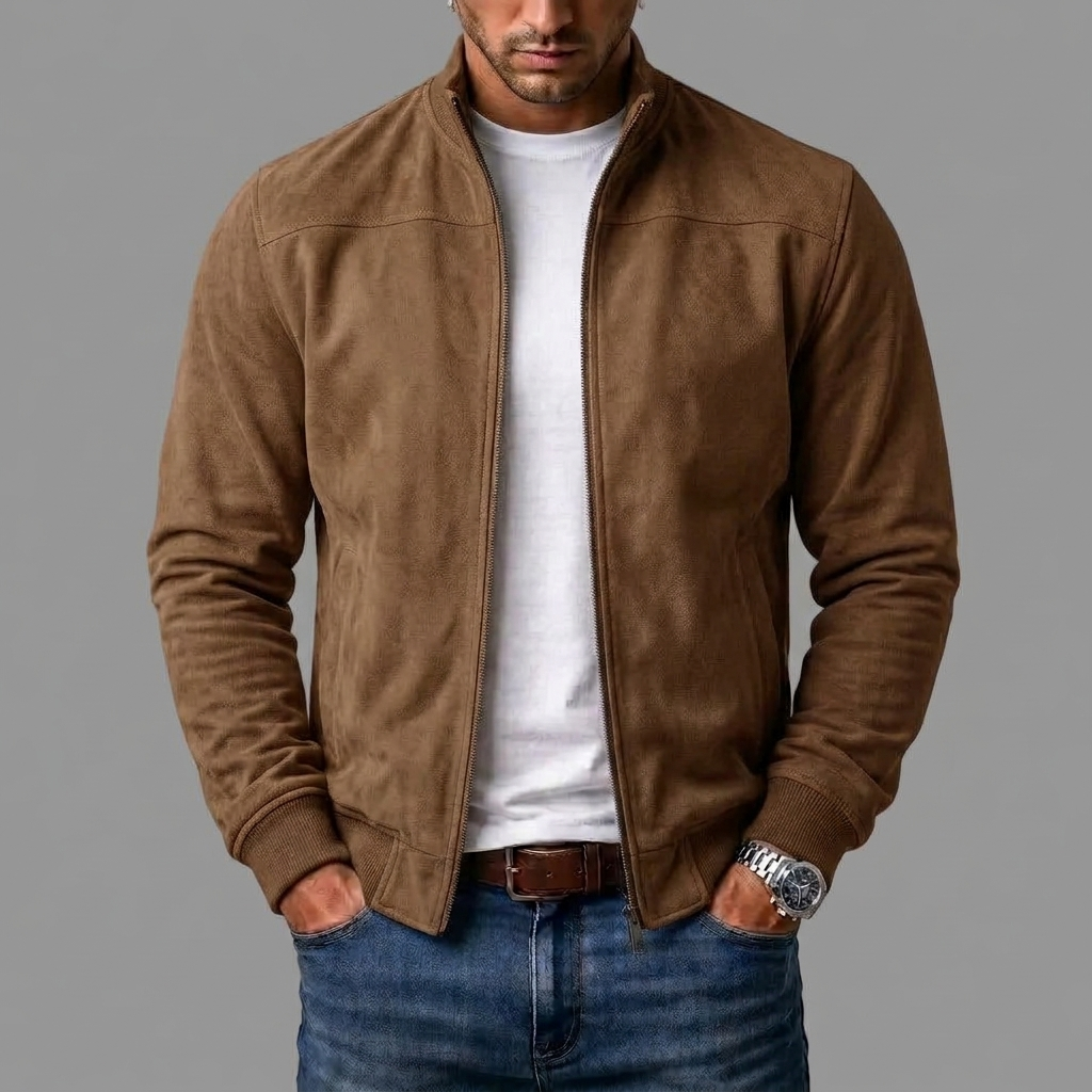Blouson bomber effet daim – Marron