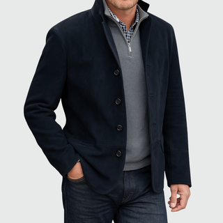 Veste effet daim boutonnée – Bleu marine