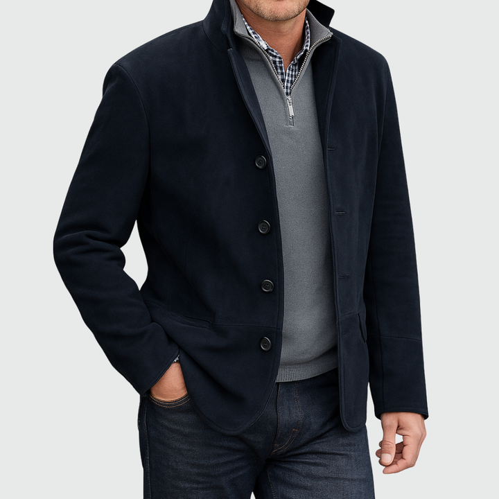 Veste effet daim boutonnée – Bleu marine