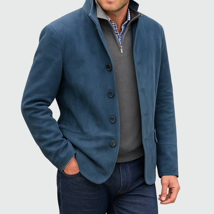 Veste effet daim boutonnée – Bleu
