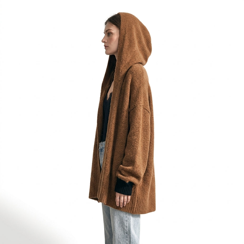 Vue profil cardigan Ryoko color block sur fond blanc pur