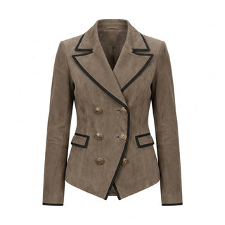 Blazer croisé Risa effet daim taupe sur fond blanc pur