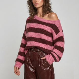 Kahori - Pull rayé vue trois quarts coupe ample