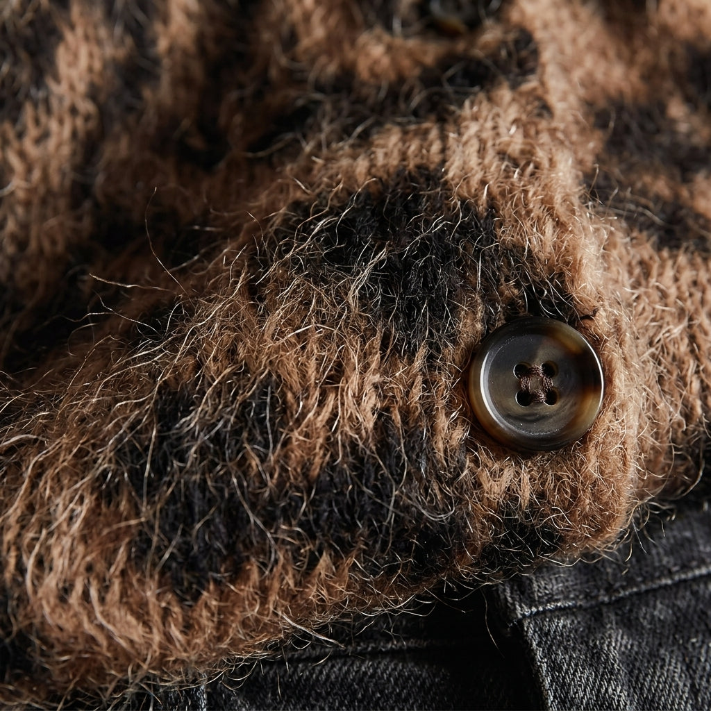 Cardigan léopard Rio - Gros plan texture maille duveteuse