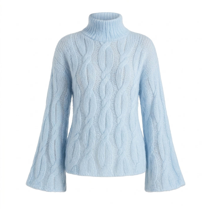 Masami pull torsadé bleu ciel sur fond blanc