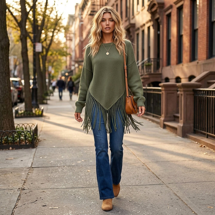 Nagisa – Style urbain pull à franges vert kaki