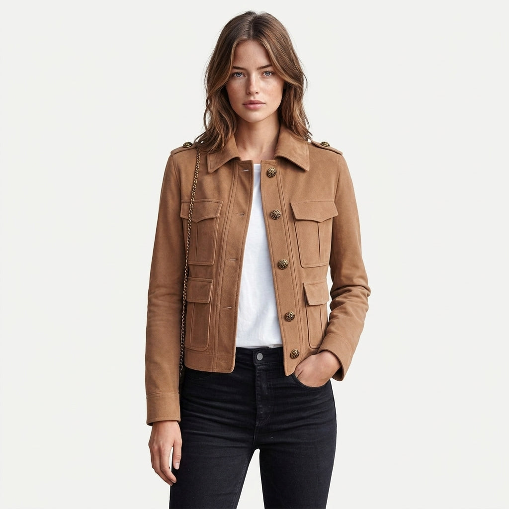 Manami – Veste militaire camel effet daim - Photo principale studio