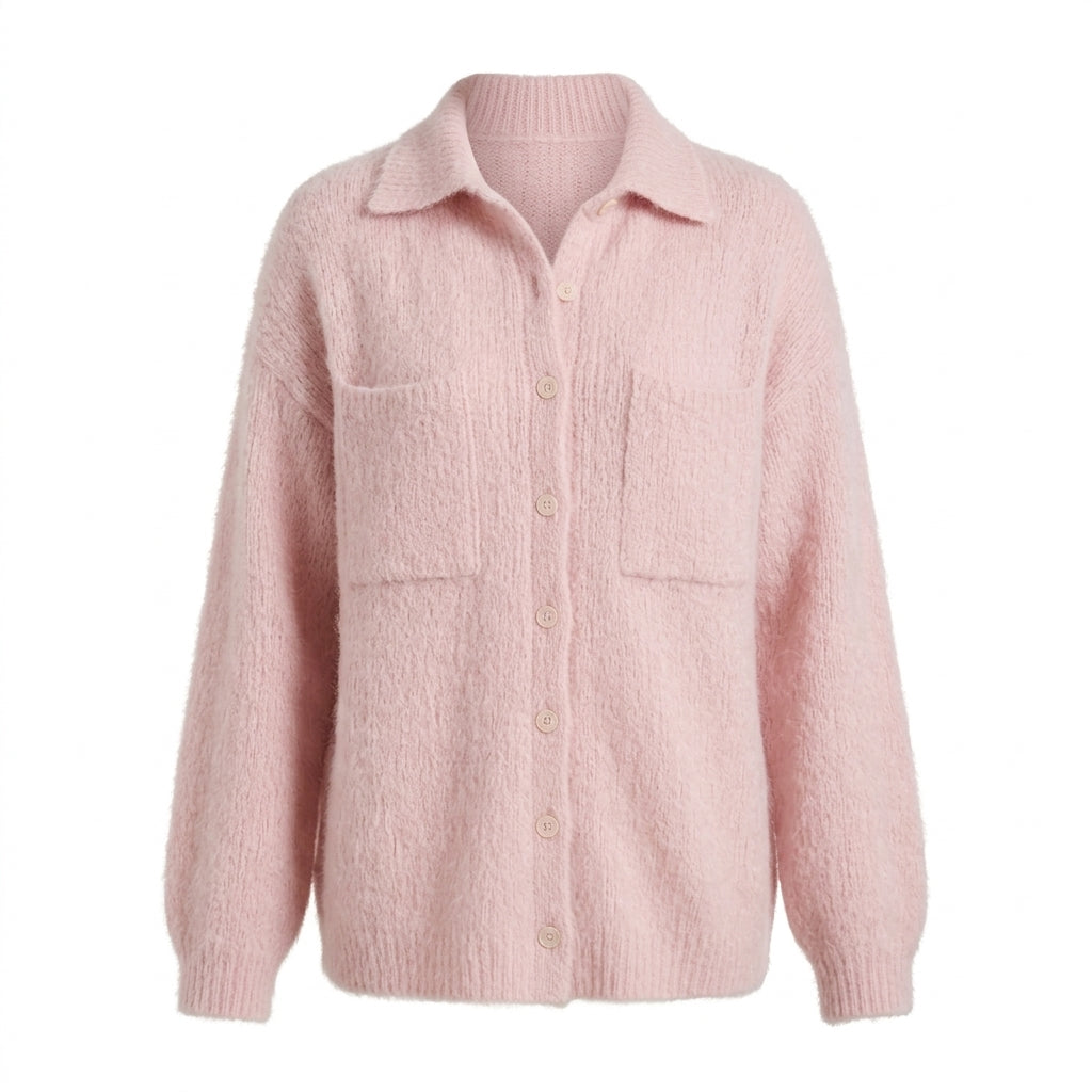 Cardigan Momoka rose col revers vue studio principale