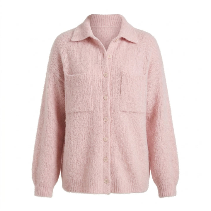 Cardigan Momoka rose col revers vue studio principale