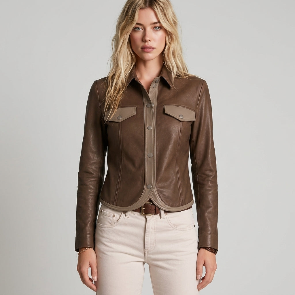 Hakubi - Veste courte effet cuir marron - Vue studio principale