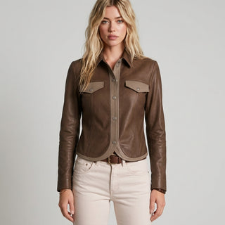 Hakubi - Veste courte effet cuir marron - Vue studio principale