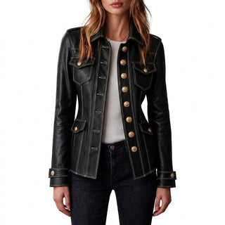 Mana - Veste militaire noire effet cuir - Vue studio principale