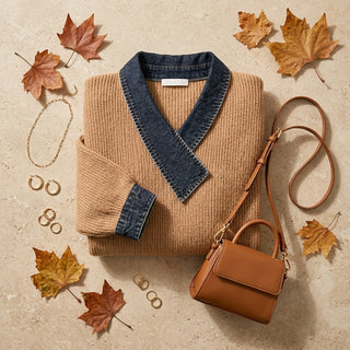 Momo – mise en scène stylée à plat pull et accessoires